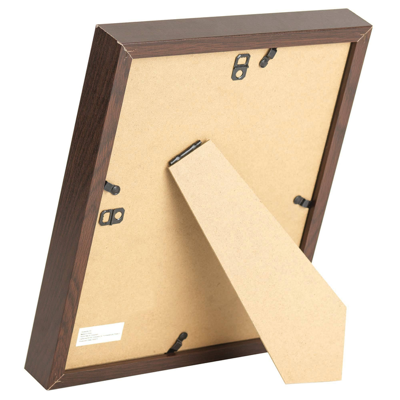 Walnut wood photo frame back with hanging hooks and cardboard backing