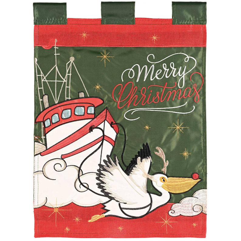 Polyester Christmas garden flag, Merry Christmas pelican and train illustration