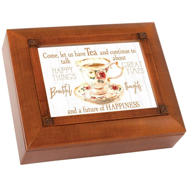 Wooden framed tea quote card with teacup illustration and motivational text