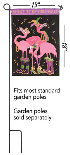 Mardi Gras flamingo garden flag, 13 in x 18 in, for standard garden poles