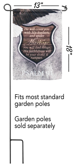 Psalm 91 eagle garden flag with shield verse and black wing graphic, PSALM 91 text