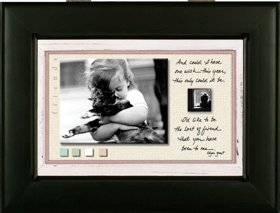 Black music box with framed photo and handwritten-style note insert