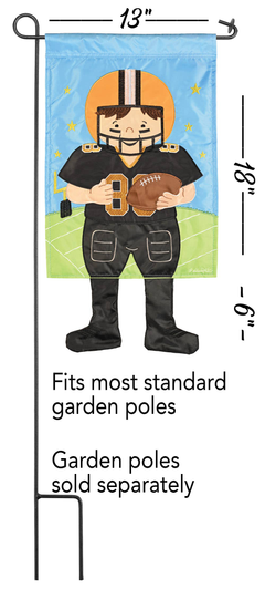 Football player garden flag, 13 in x 9.6 in, for standard garden poles (poles sold separately)