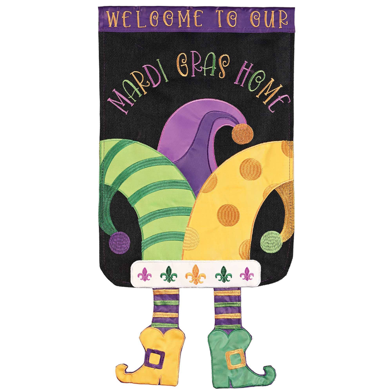Crazy leg jester hat welcome dangle with multicolor jester cap and two dangling boot legs