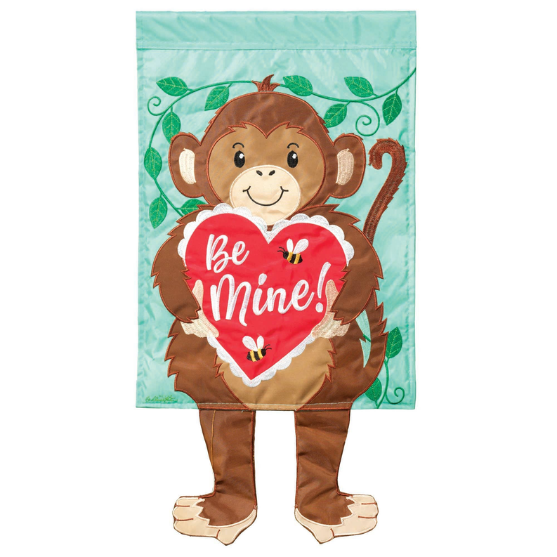 Monkey polyester yard decoration full figure holding a red "Be Mine!" heart graphic
