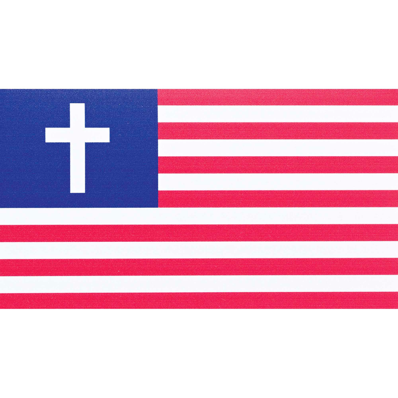American flag vinyl magnet with white cross on blue field and red stripes