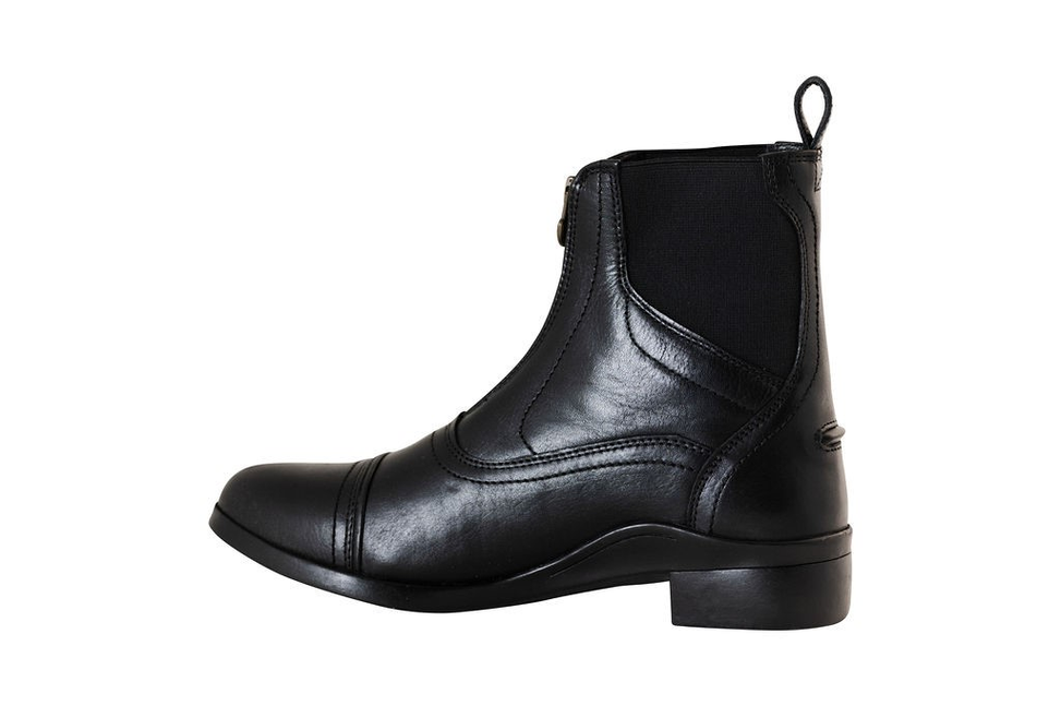 Black leather ladies paddock boots with elastic gore and pull-on ankle shaft