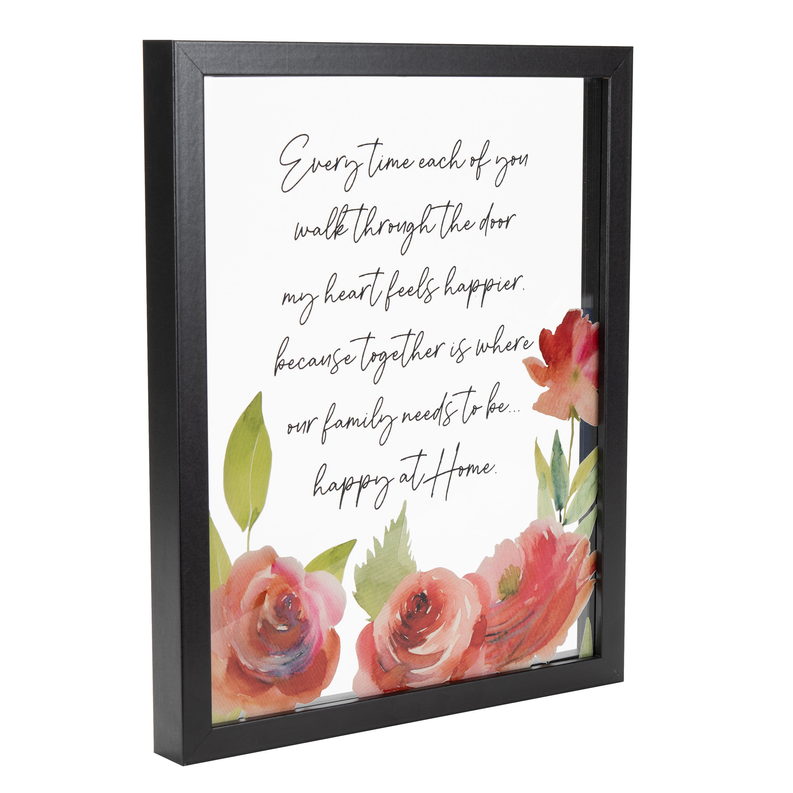 Black framed wall art with floral illustration and handwritten-style quote
