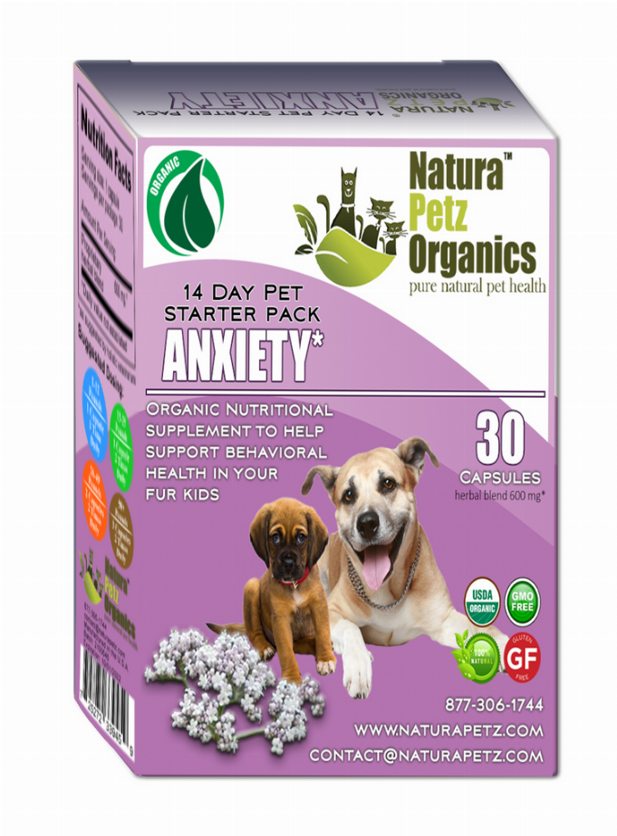 Natura Petz Organics anxiety pet supplement box, 30 capsules, 14-day starter pack