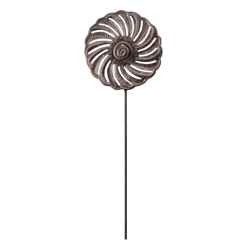 Twirl flower garden stake with spiral metal flower head on a long stem