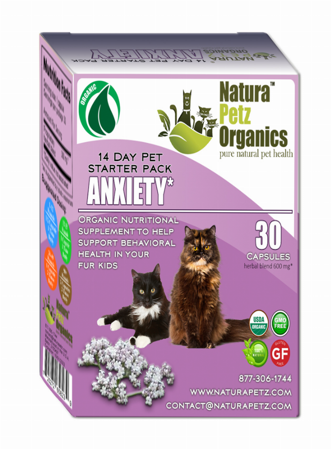 Pet anxiety starter supplement box, Natura Petz Organics, 30 capsules, purple label