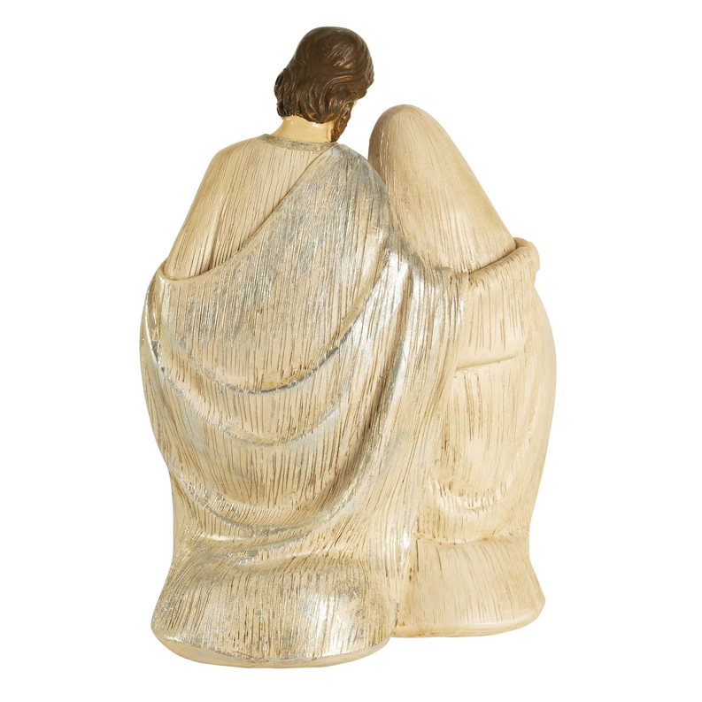 Back view of Holy Family kneeling figurine with draped robes and lantern