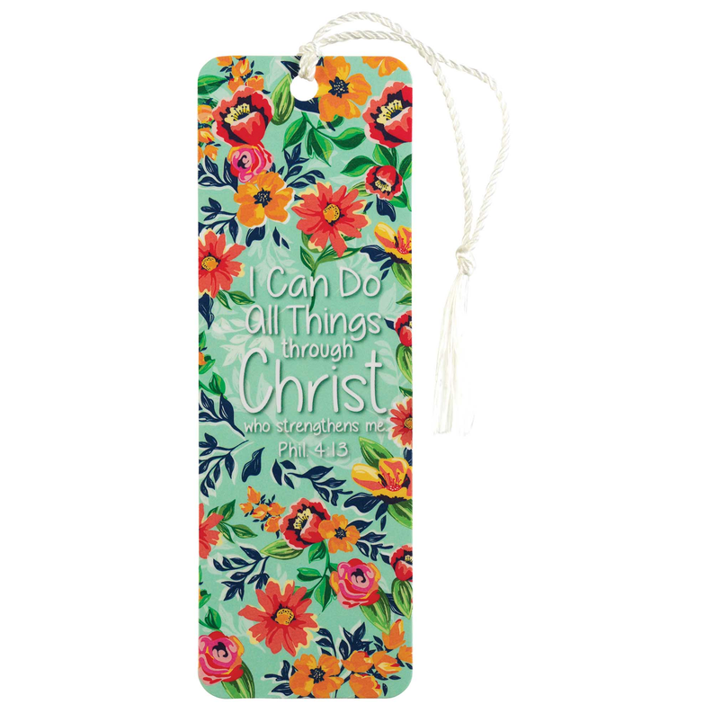 Floral tassel bookmark with colorful flowers and inspirational quote text
