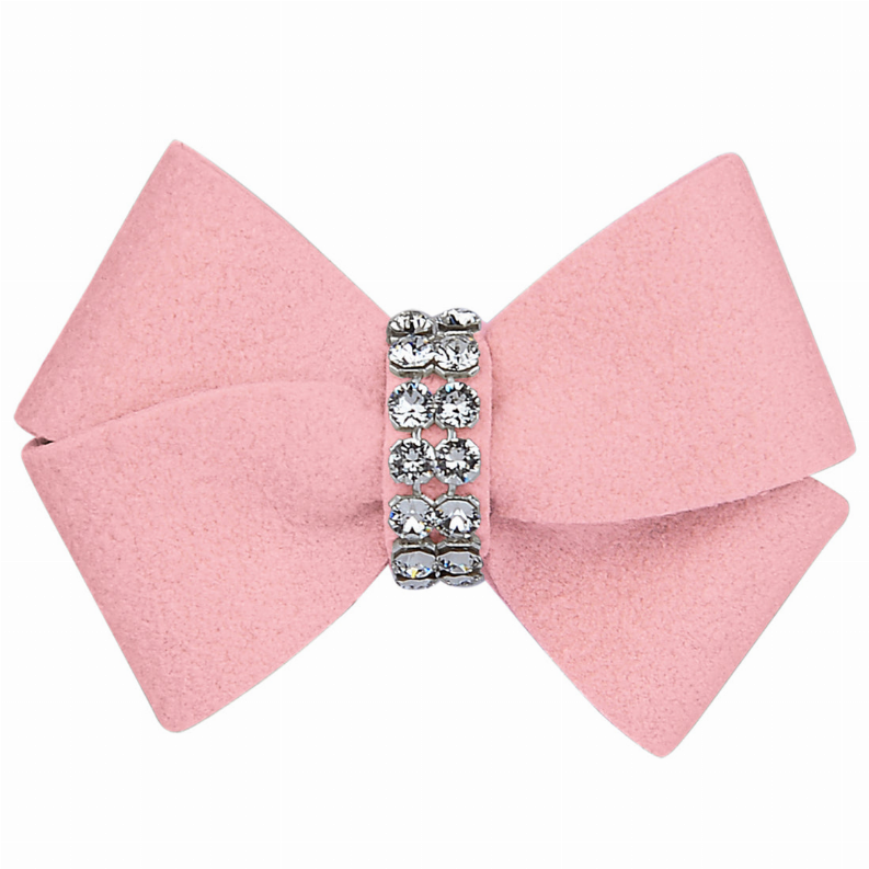 Pink felt hair bow with vertical rhinestone centerpiece, Susan Lanci Designs