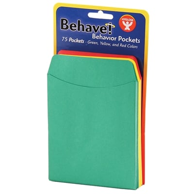 75-piece behavior pocket card set in assorted colors, green pocket card holder