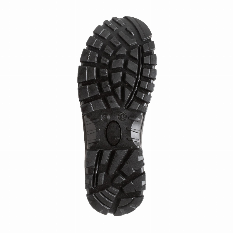 Black rubber outsole tread pattern for work boot