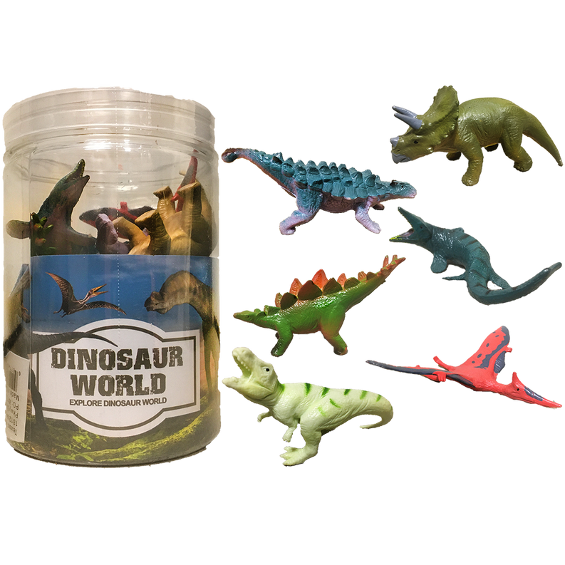 Dinosaur Assortment A, 3" Dinos in Clear Container 6pcs - Toys