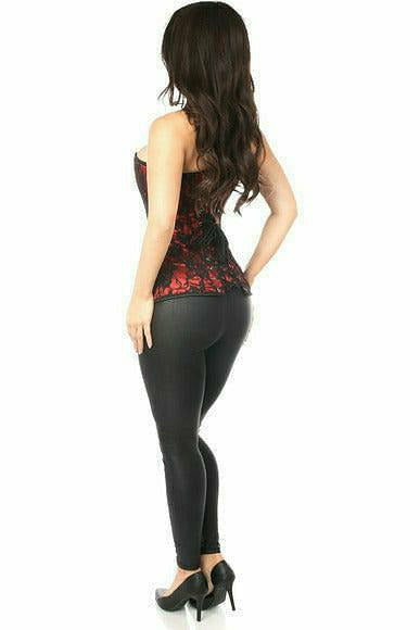 Red lace corset back with lace-up style and narrow straps