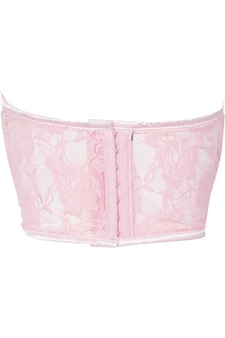 Pink sheer lace waist cincher corset panel with center front closure