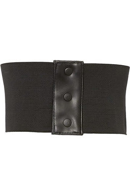 Black corset belt cincher with front snap buttons and wide band