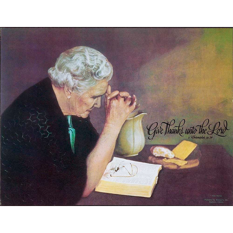 Rectangular MDF wall plaque with praying woman artwork and 'Give thanks unto the Lord'