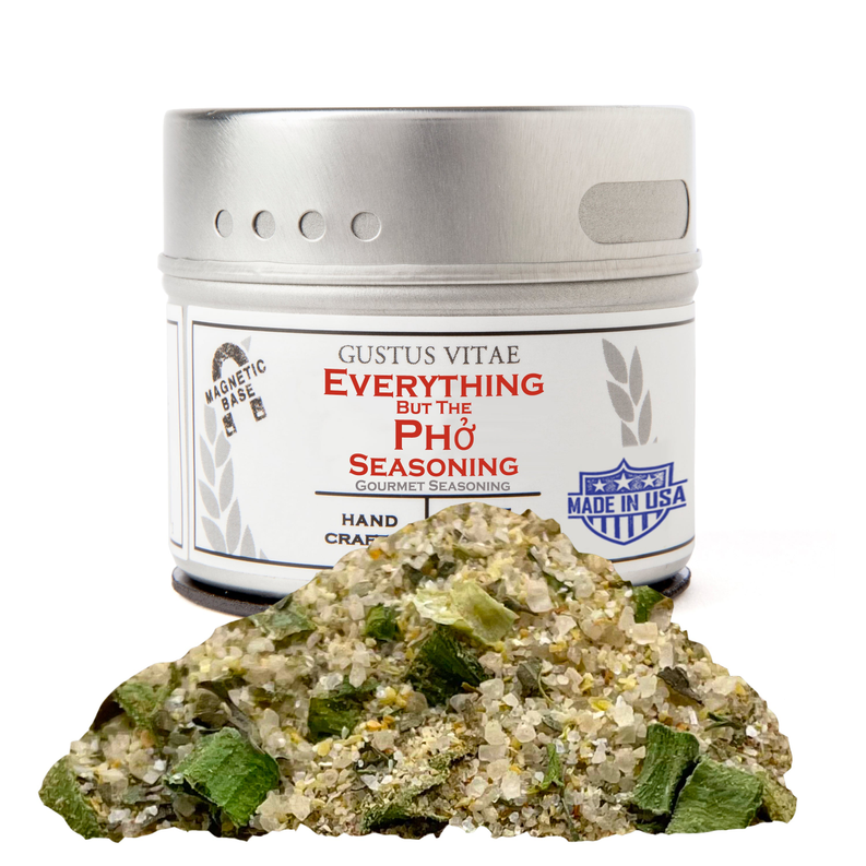 Everything but the pho seasoning jar with green herb spice blend