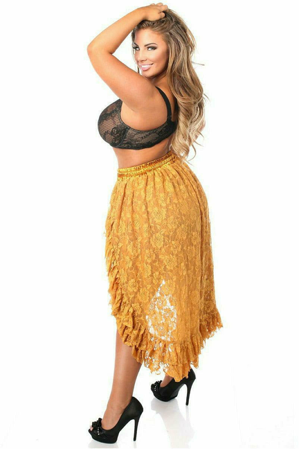Bronze lace high-low skirt, layered tiers with scalloped fringe around hem