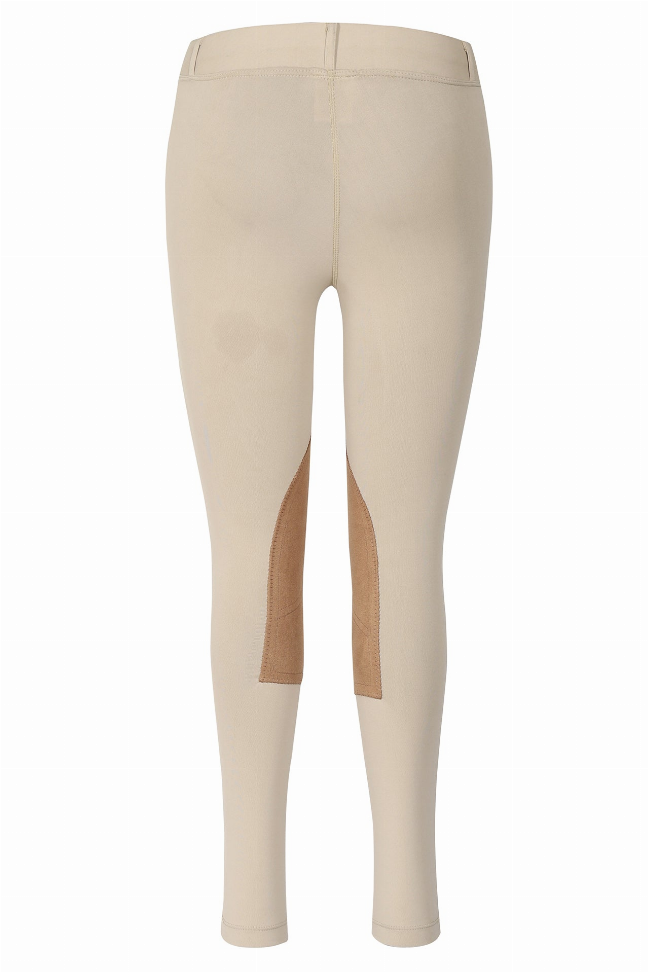 Children's riding tights with belt loops, sea sand with brown patch panels on legs