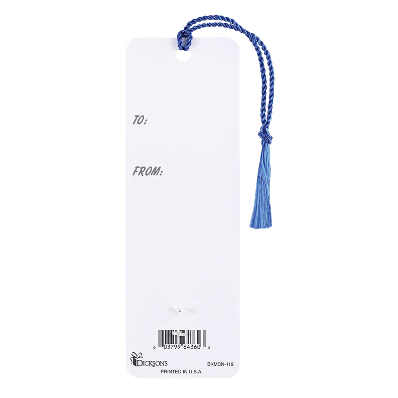 Blue tassel coin bookmark with braided cord and blank gift tag