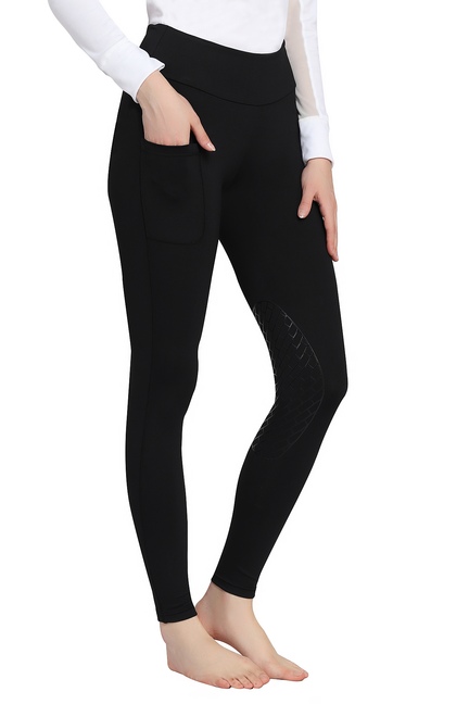 Black bootie tights with hip pocket and patterned bootie ankle panel