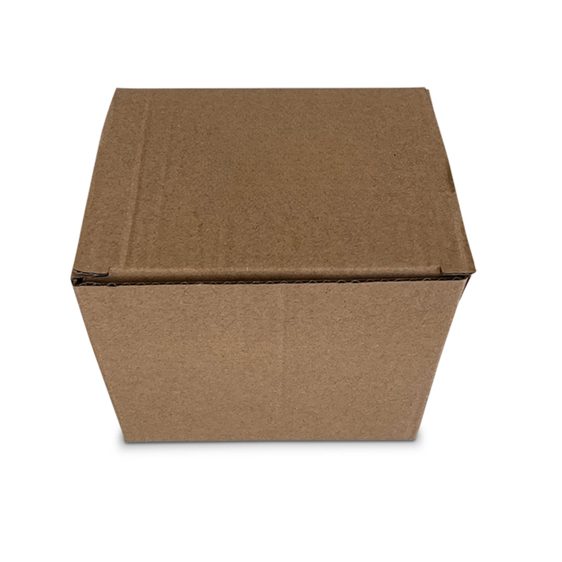 Coffee mug shipping box, brown cardboard with fold-over lid