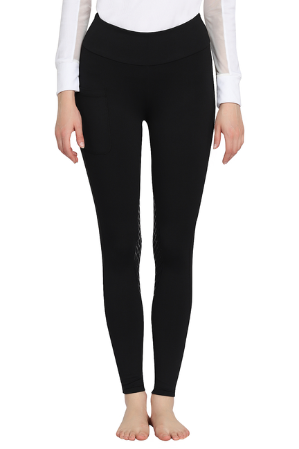 Ladies bootie tights with pocket, black, fitted mid-rise legging