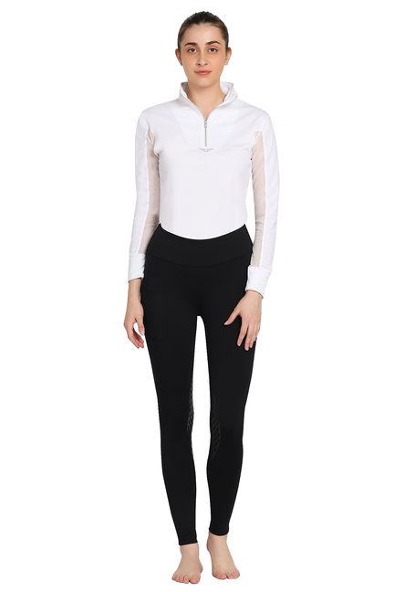 Ladies black bootie tights with pocket, full-length fitted legging