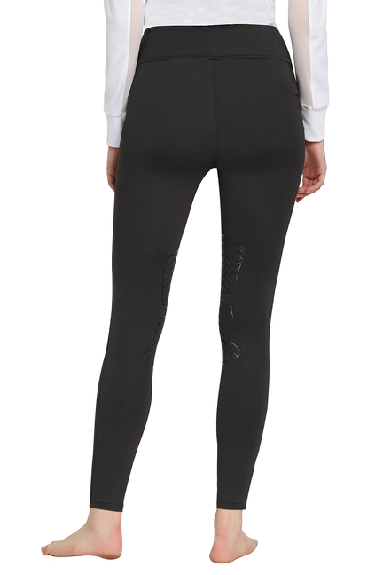 Black bootie tights with waistband pocket; back view, smooth leg