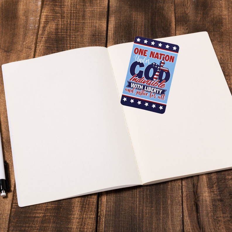 White pocket card with patriotic graphic, shown open with blank inside