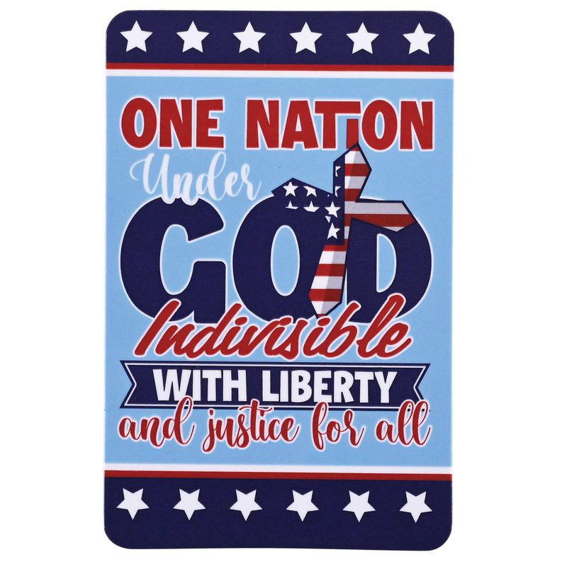 Blue pocket card with stars and 'One Nation under God' graphic