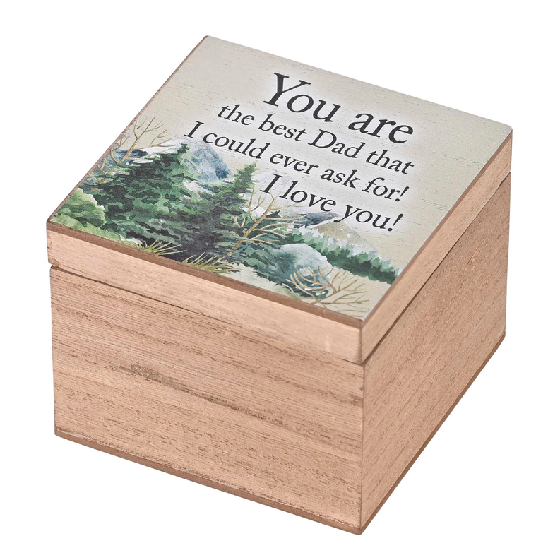 Wood keepsake box with hinged lid, printed message “You are the best Dad”