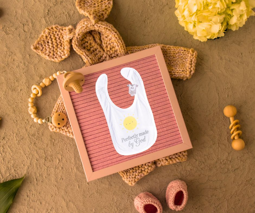 Baby Bib Sun Perfectly Made By God - White / 1 - Religious Jewelry