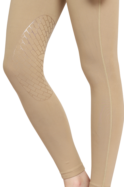 TuffRider ladies bootie tights with pocket, tan textured ankle panel