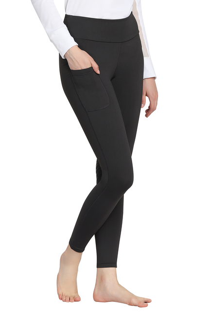 Ladies black bootie tights with side pocket, ankle-length fit