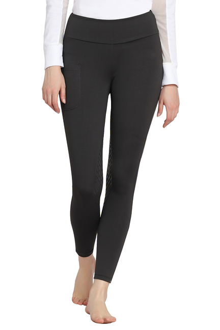Black bootie tights with side pocket, back view with contoured seam