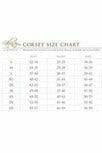 Corset dress size chart with measurement table