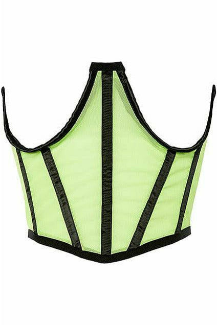 Neon-green mesh open-cup waist cincher with black trim and structured panels