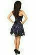 Dark lace corset mini dress with fitted bodice and flared lace hem