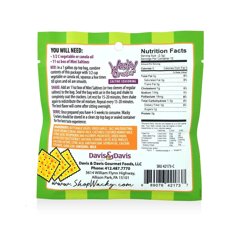 Seasoned saltine cracker back label with nutrition facts and ingredients text