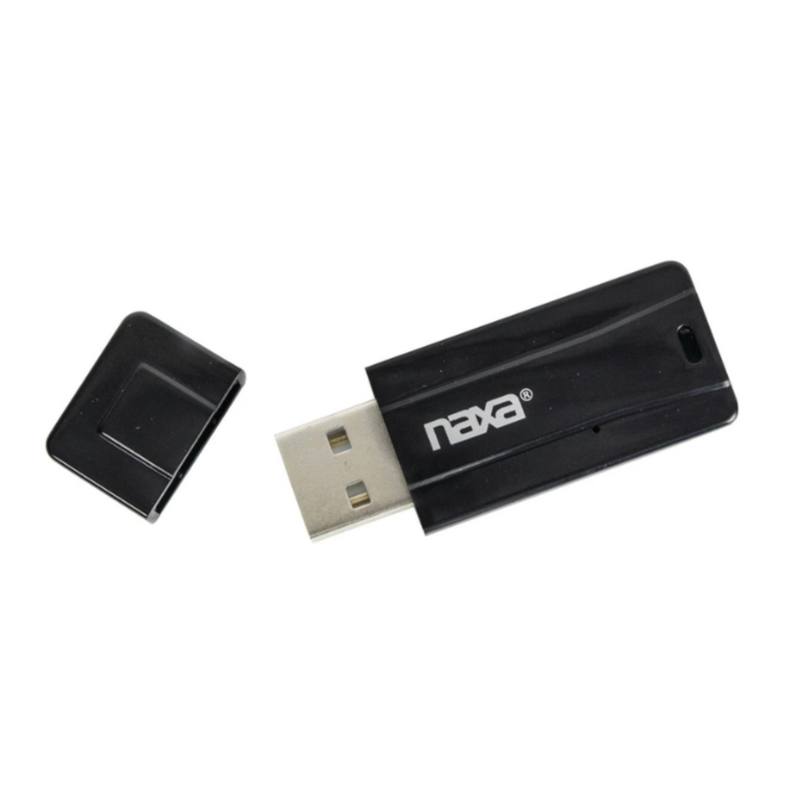 Black Naxa Bluetooth USB wireless audio adapter with connector cover