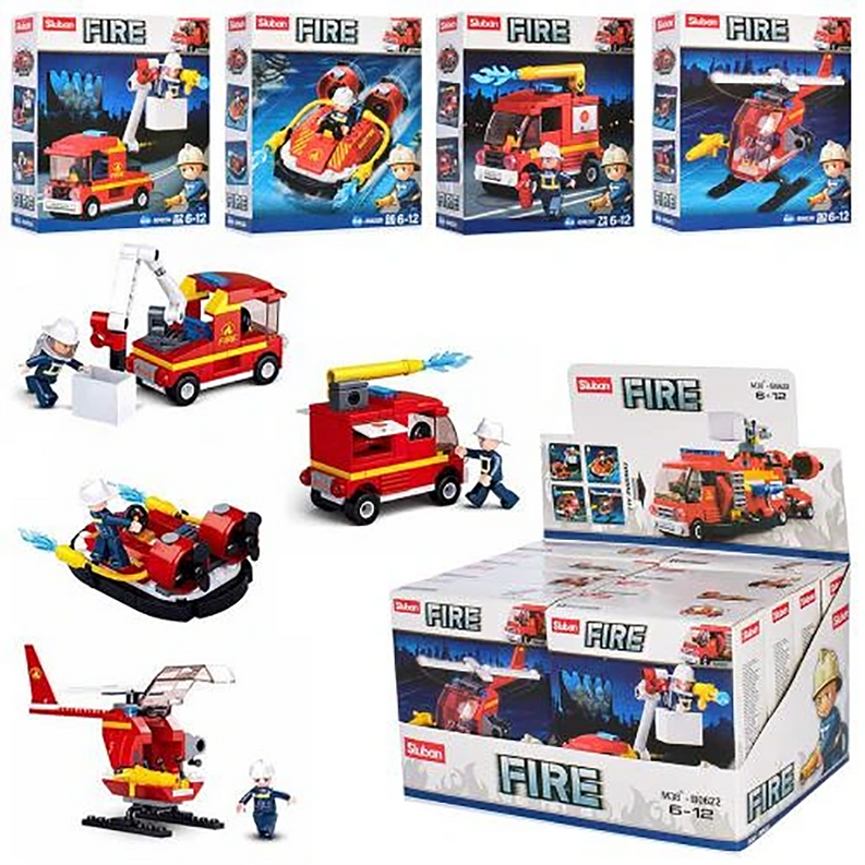 Fire Fighting 4-in-1 Building Brick Display Set - 1 - Toys