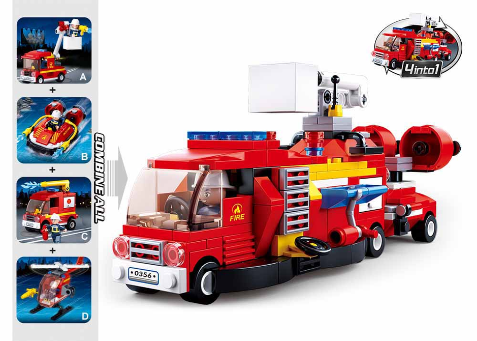 Fire Fighting 4-in-1 Building Brick Display Set - 1 - Toys