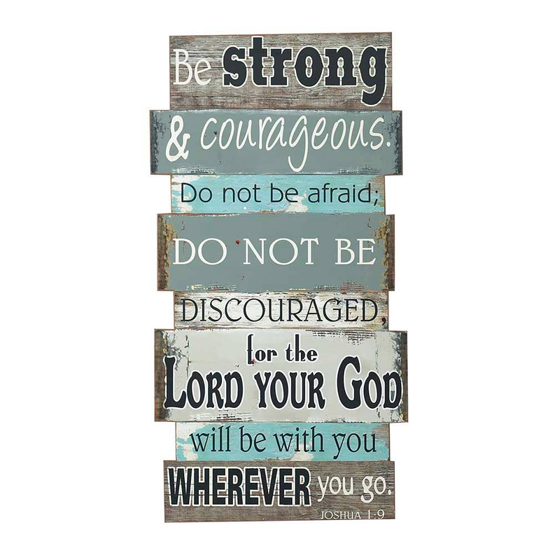 Be strong wall plaque with distressed wood plank design and inspirational quote lettering