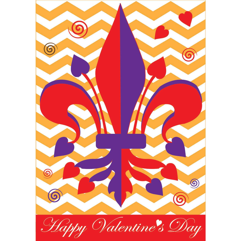 Valentine's Day decorative garden flag with fleur de lis and hearts